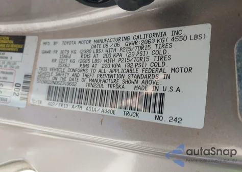 2006 Toyota Tacoma z USA, uszkodzony, nr VIN 5TENX22N06Z310602